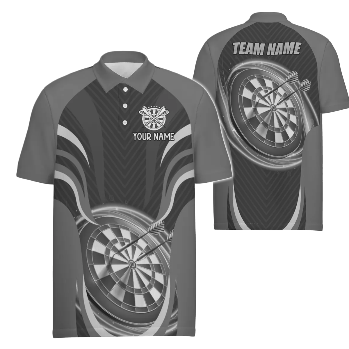 Personalisiertes Herren Darts Polo Shirt in Schwarz und Grau, individuell gestaltetes cooles Dart-Shirt für Männer, Darts Trikot D675 - Outfitsuche