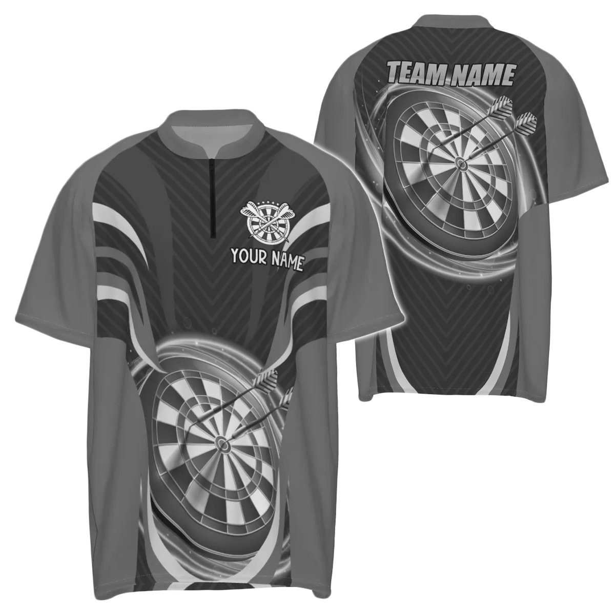 Personalisiertes Herren Darts Polo Shirt in Schwarz und Grau, individuell gestaltetes cooles Dart-Shirt für Männer, Darts Trikot D675 - Outfitsuche