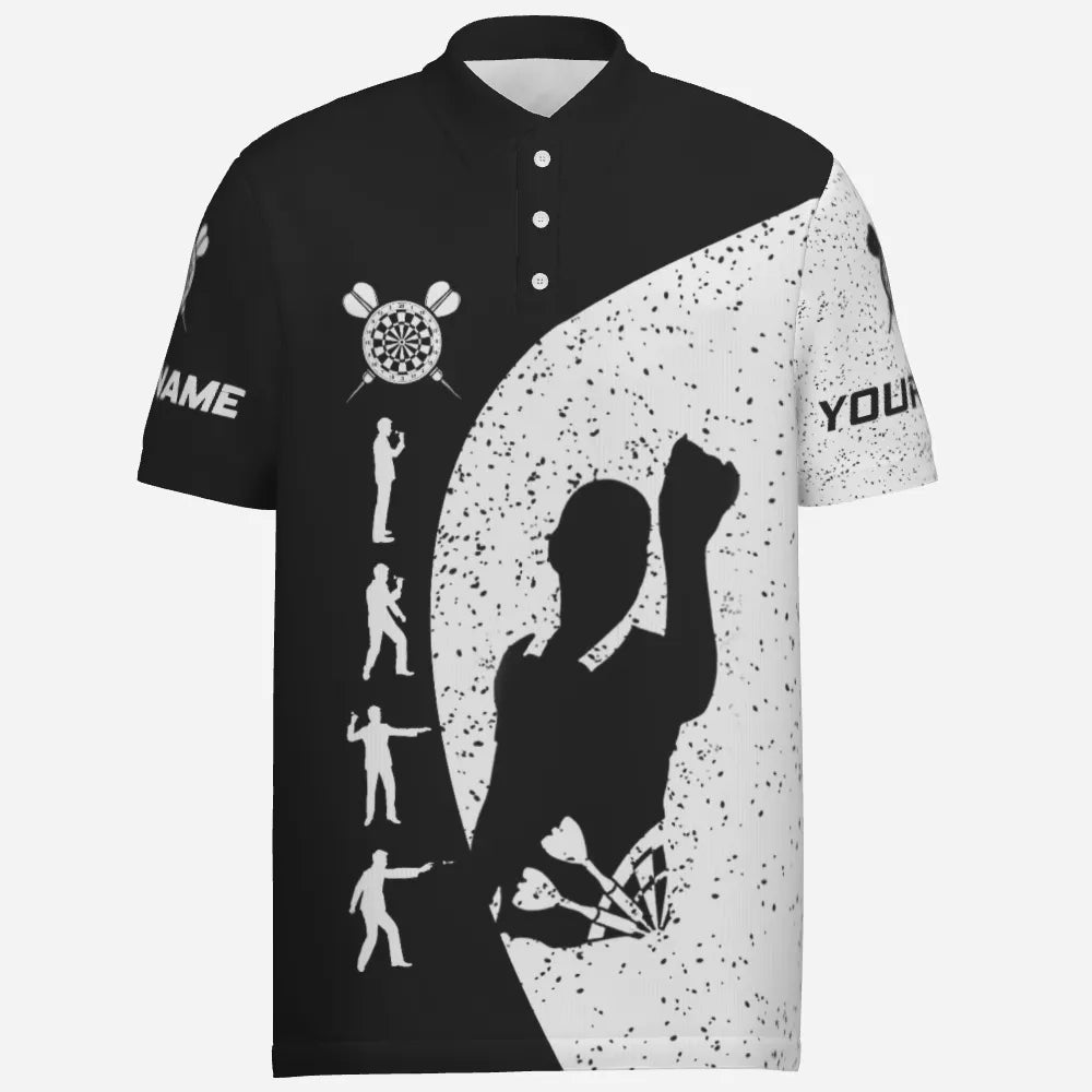 Personalisiertes Herren Darts Polo Shirt in Schwarz-Weißem Grunge-Stil, Darts Trikot für Männer T528 - Outfitsuche