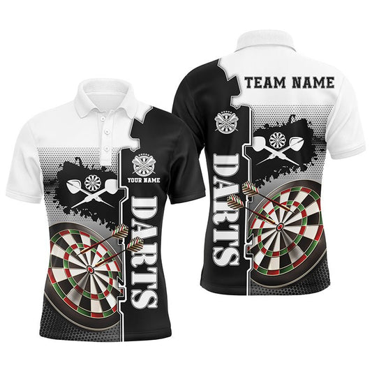 Personalisiertes Herren Darts Polo Shirt in Weiß und Schwarz | Maßgeschneidertes Dartshirt für Männer | Dart Team Trikot | L1295 - Outfitsuche