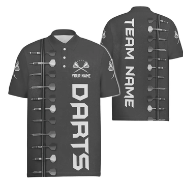 Personalisiertes Herren Darts Polo Shirt mit 3D-Druck in Schwarz-Weiß, individuell anpassbares Dart-Trikot für Männer P309 - Outfitsuche