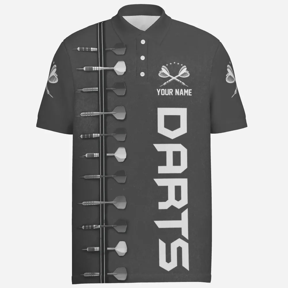 Personalisiertes Herren Darts Polo Shirt mit 3D-Druck in Schwarz-Weiß, individuell anpassbares Dart-Trikot für Männer P309 - Outfitsuche