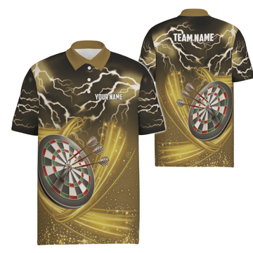 Personalisiertes Herren Darts Polo Shirt mit Donner und Blitz, individuell anpassbares Dart-Trikot für Männer - Gelb E531 - Outfitsuche