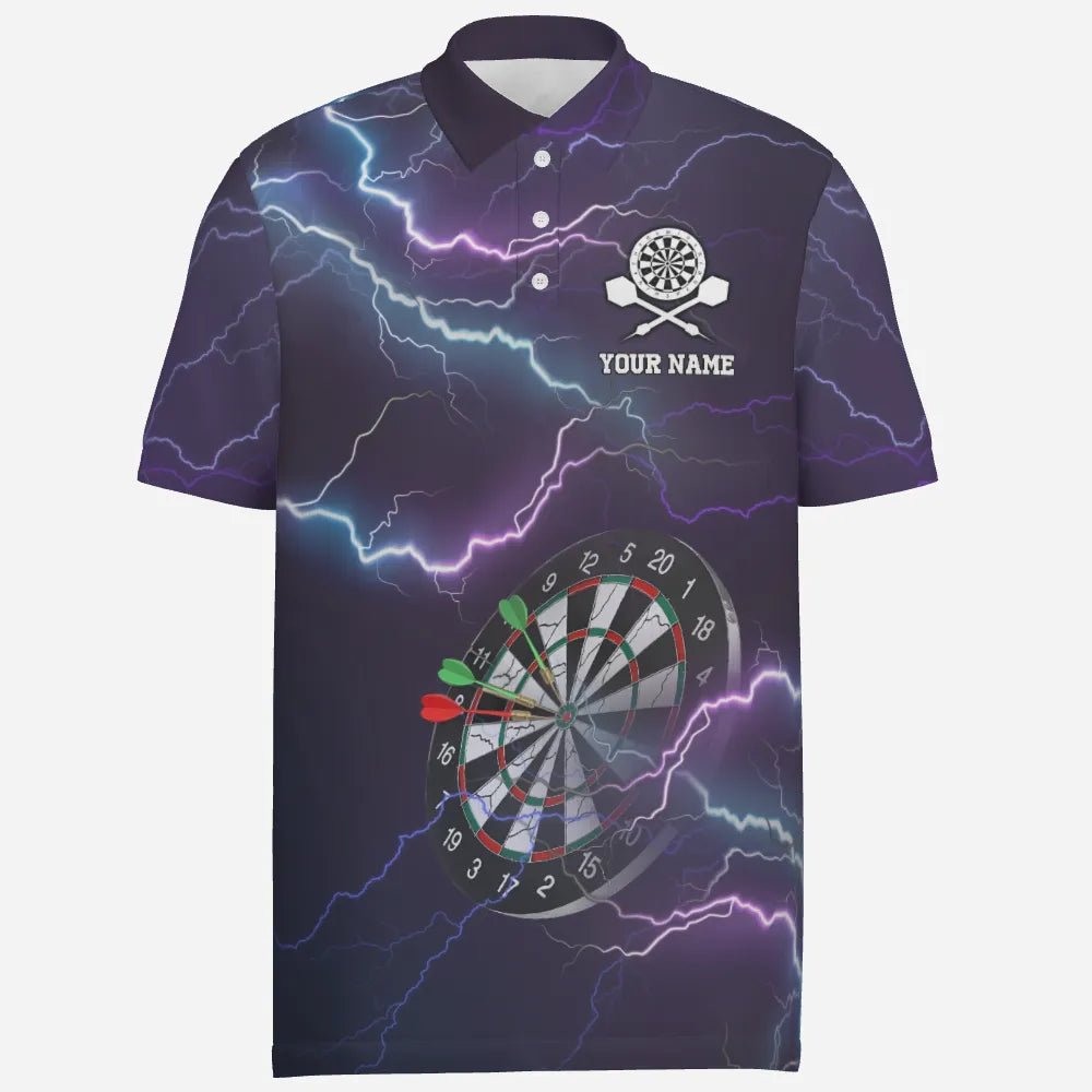 Personalisiertes Herren Darts Polo Shirt mit Donner und Blitz, individuell anpassbares Dart-Trikot für Männer - Lila C5131 - Outfitsuche