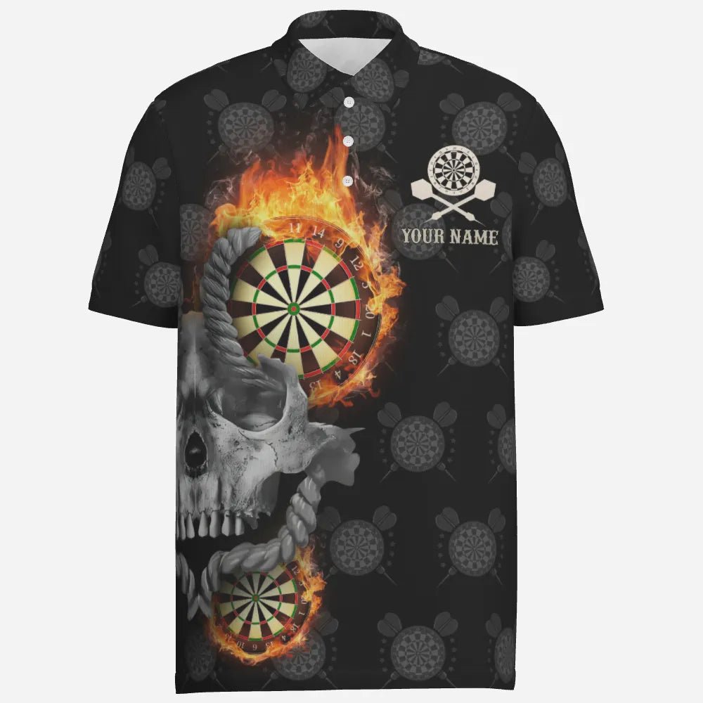 Personalisiertes Herren Darts Polo Shirt mit Flammen Totenkopf, individuell anpassbares verrücktes Darts Trikot für Männer J2483 - Outfitsuche