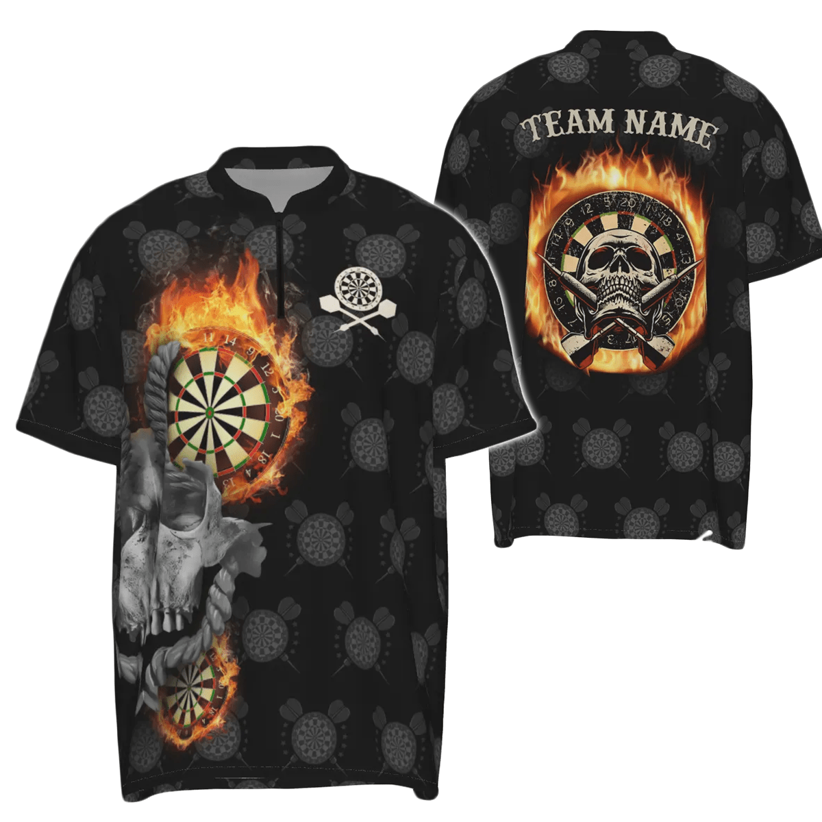 Personalisiertes Herren Darts Polo Shirt mit Flammen Totenkopf, individuell anpassbares verrücktes Darts Trikot für Männer J2483 - Outfitsuche