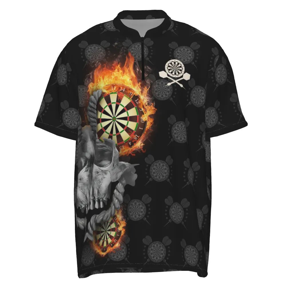 Personalisiertes Herren Darts Polo Shirt mit Flammen Totenkopf, individuell anpassbares verrücktes Darts Trikot für Männer J2483 - Outfitsuche