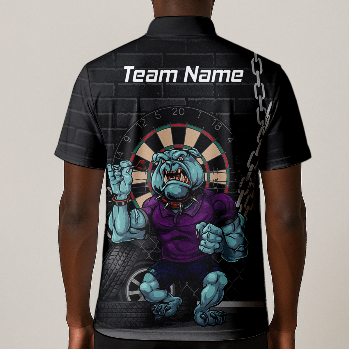 Personalisiertes Herren Darts Polo - Shirt mit Markantem Bulldoggen - Motiv (Schwarz/Blau/Lila) K4947 - Outfitsuche