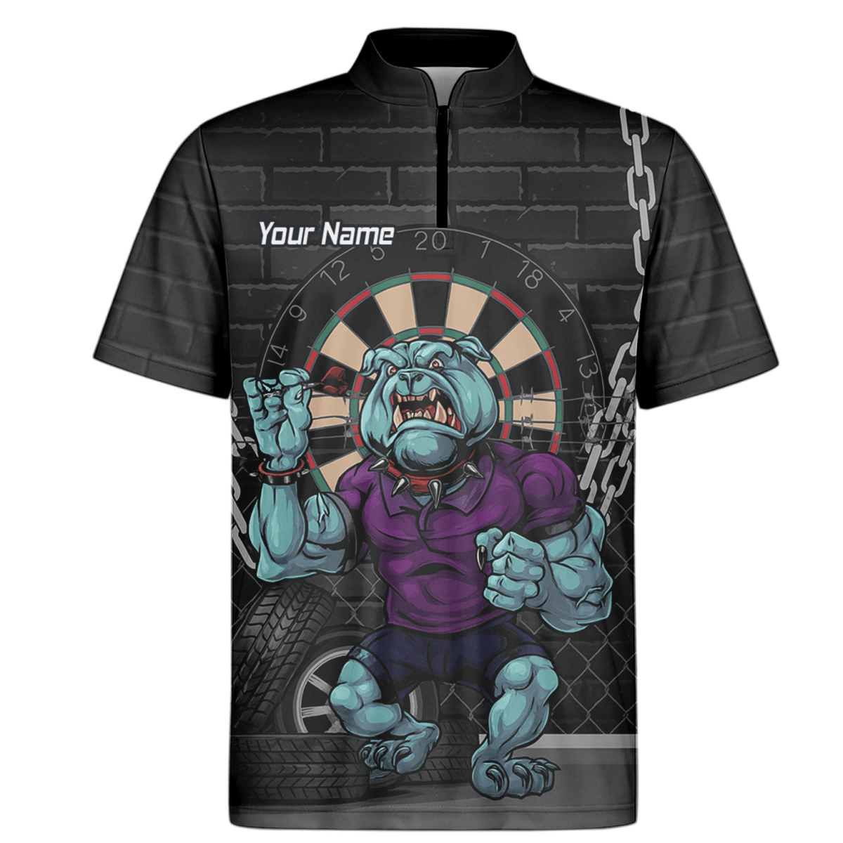 Personalisiertes Herren Darts Polo - Shirt mit Markantem Bulldoggen - Motiv (Schwarz/Blau/Lila) K4947 - Outfitsuche