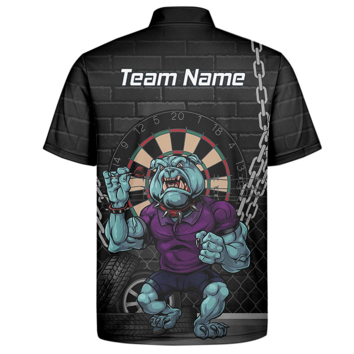 Personalisiertes Herren Darts Polo - Shirt mit Markantem Bulldoggen - Motiv (Schwarz/Blau/Lila) K4947 - Outfitsuche