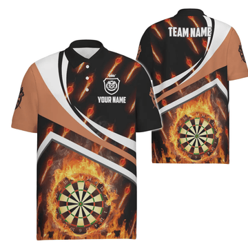 Personalisiertes Herren Darts Polo Shirt mit orangenem Feuerflammen-Motiv, Darts Shirt für Männer, Darts Trikot Z875 - Outfitsuche