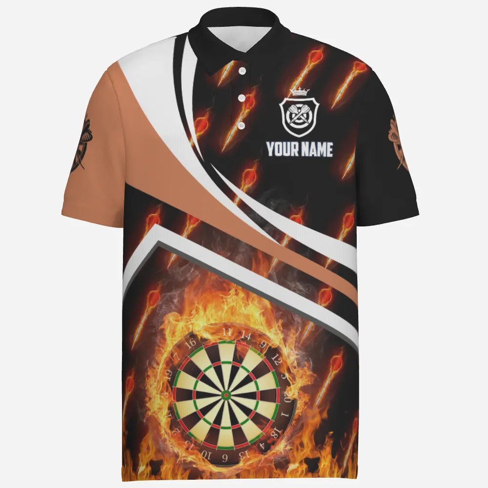 Personalisiertes Herren Darts Polo Shirt mit orangenem Feuerflammen-Motiv, Darts Shirt für Männer, Darts Trikot Z875 - Outfitsuche