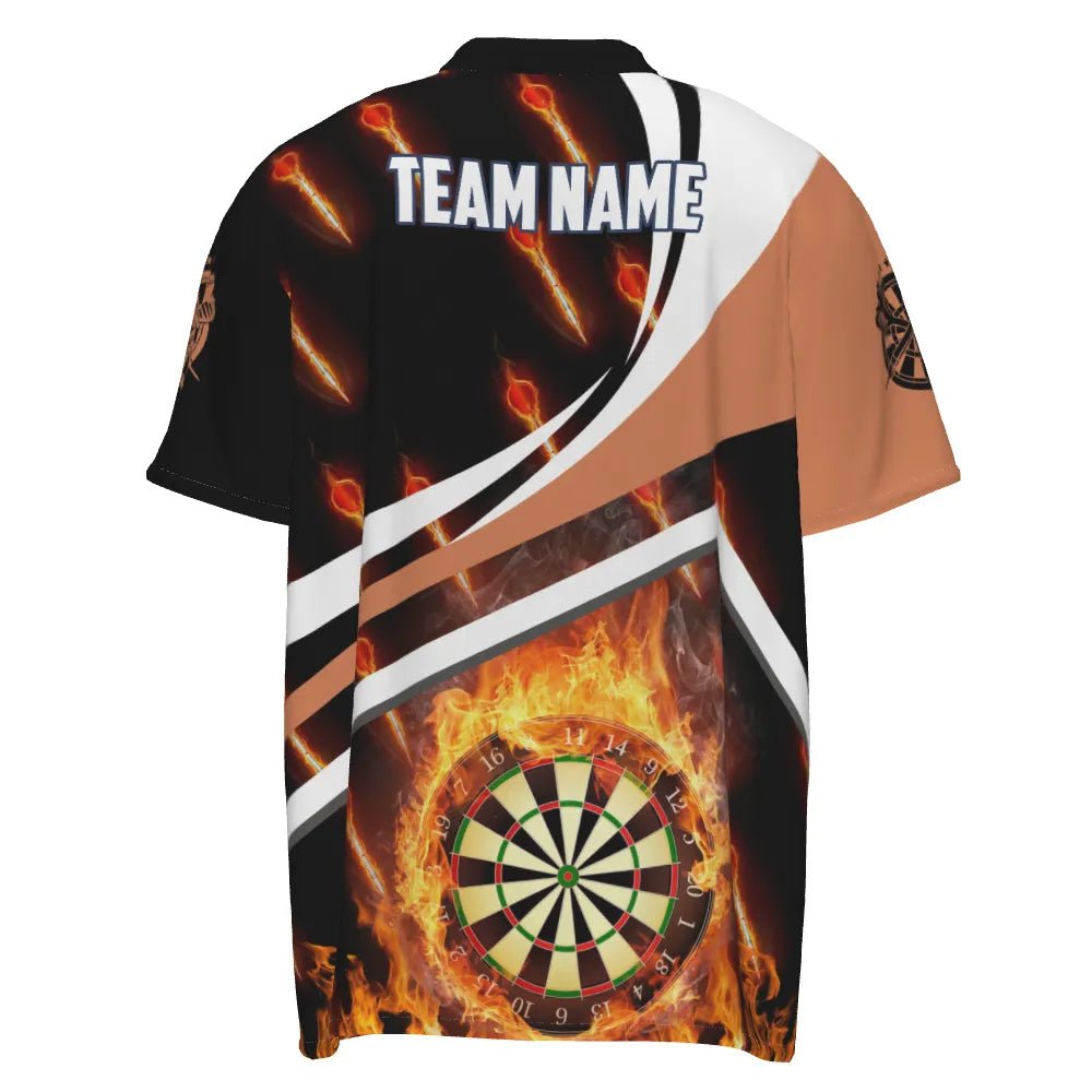 Personalisiertes Herren Darts Polo Shirt mit orangenem Feuerflammen-Motiv, Darts Shirt für Männer, Darts Trikot Z875 - Outfitsuche