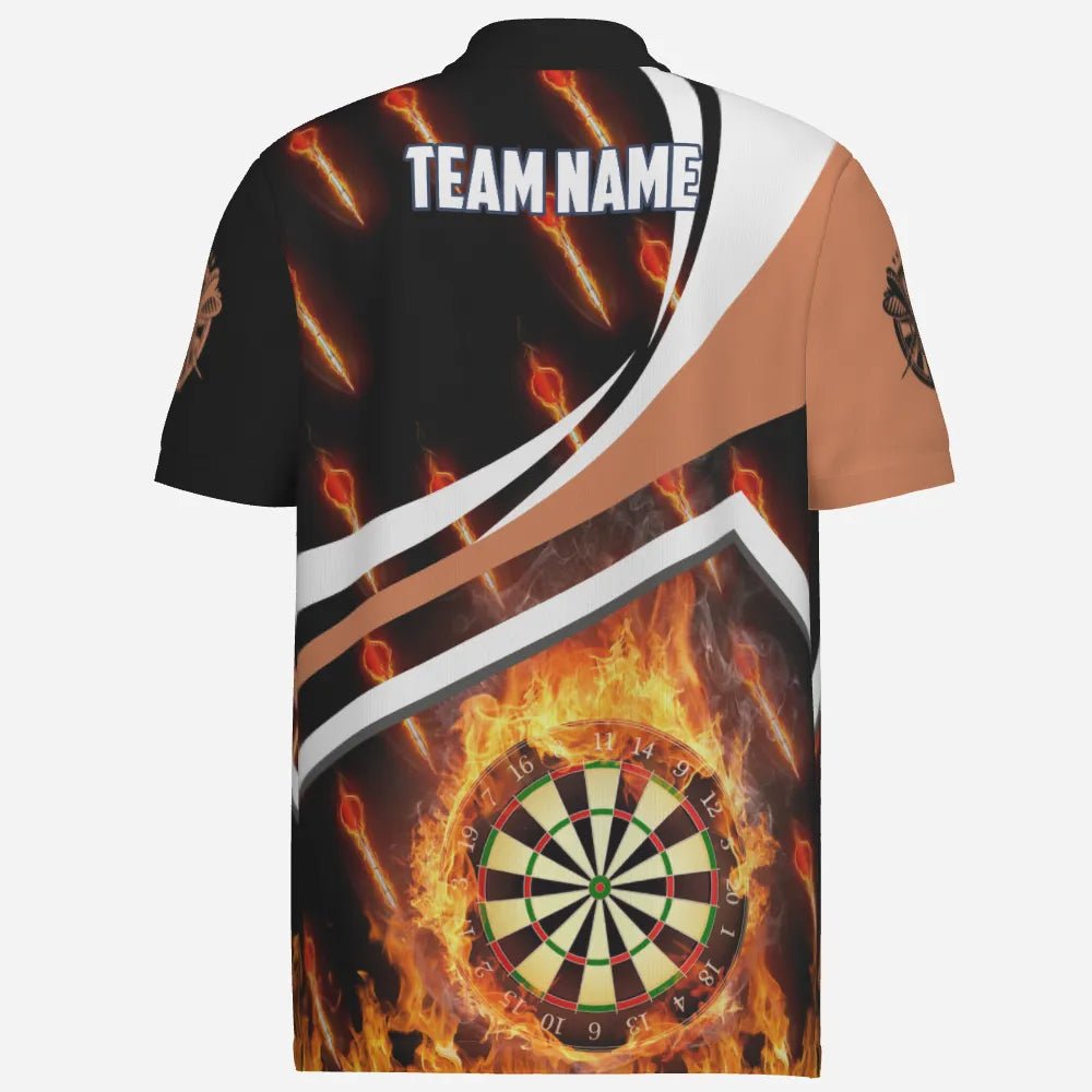 Personalisiertes Herren Darts Polo Shirt mit orangenem Feuerflammen-Motiv, Darts Shirt für Männer, Darts Trikot Z875 - Outfitsuche