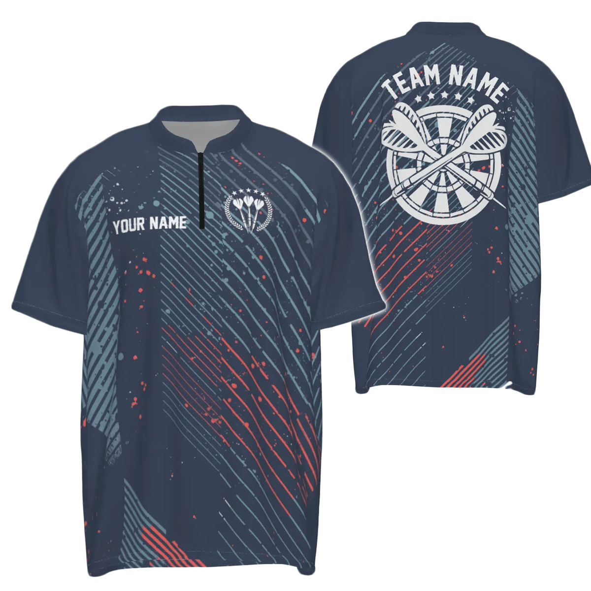 Personalisiertes Herren Darts Polo Shirt mit rotem blauem geometrischem Muster, Navy Darts Trikot für Männer C806 - Outfitsuche