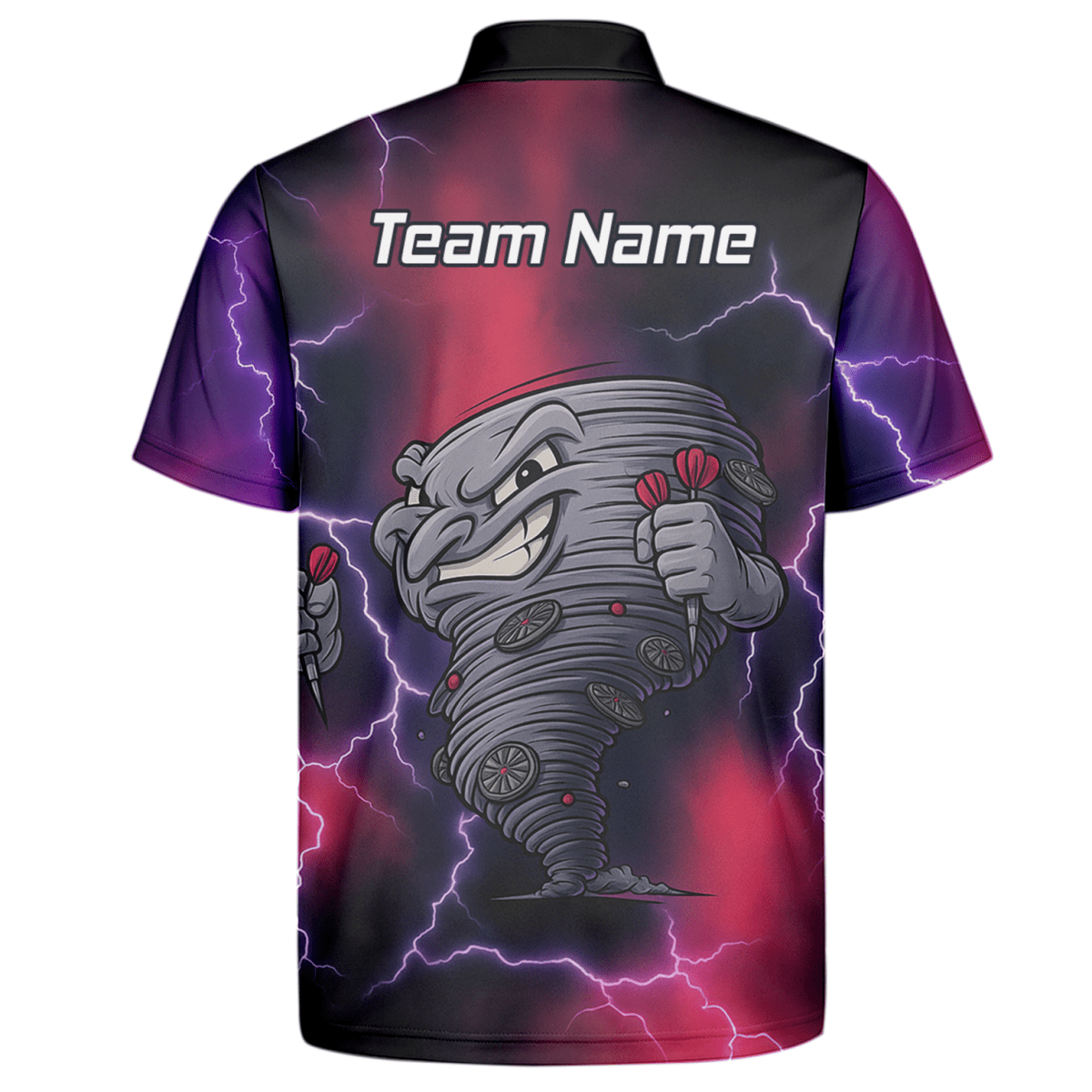 Personalisiertes Herren Darts Polo - Shirt – Tornado Blitz Design Schwarz Rot Lila M1397 - Outfitsuche