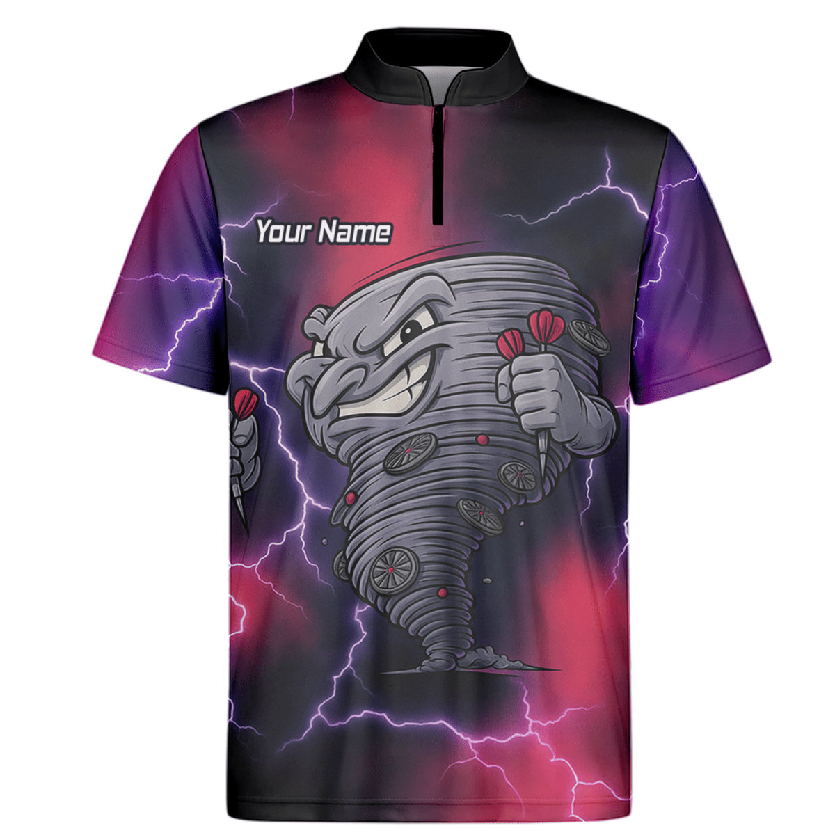 Personalisiertes Herren Darts Polo - Shirt – Tornado Blitz Design Schwarz Rot Lila M1397 - Outfitsuche