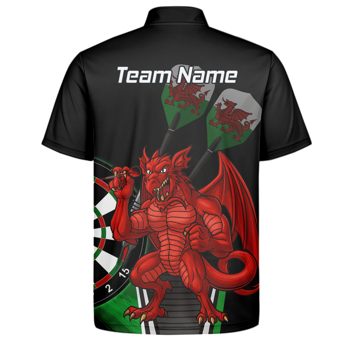 Personalisiertes Herren Darts Polo - Shirt | Walisischer Roter Drache Design | Schwarz Grün N6377 - Outfitsuche