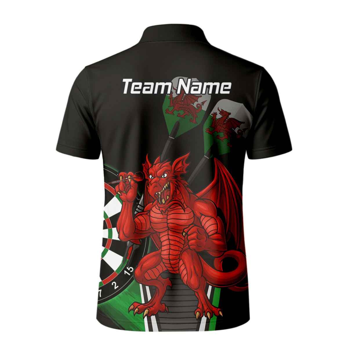 Personalisiertes Herren Darts Polo - Shirt | Walisischer Roter Drache Design | Schwarz Grün N6377 - Outfitsuche