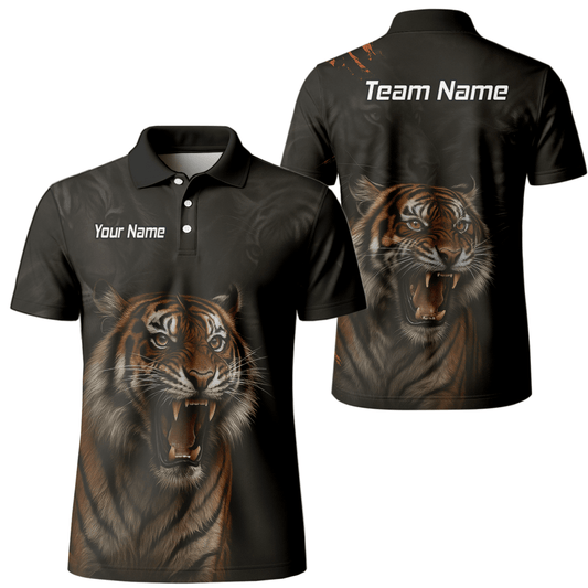 Personalisiertes Herren Darts Polo Trikot Schwarz – Brüllender Tiger Design mit Wunschname C7747 - Outfitsuche