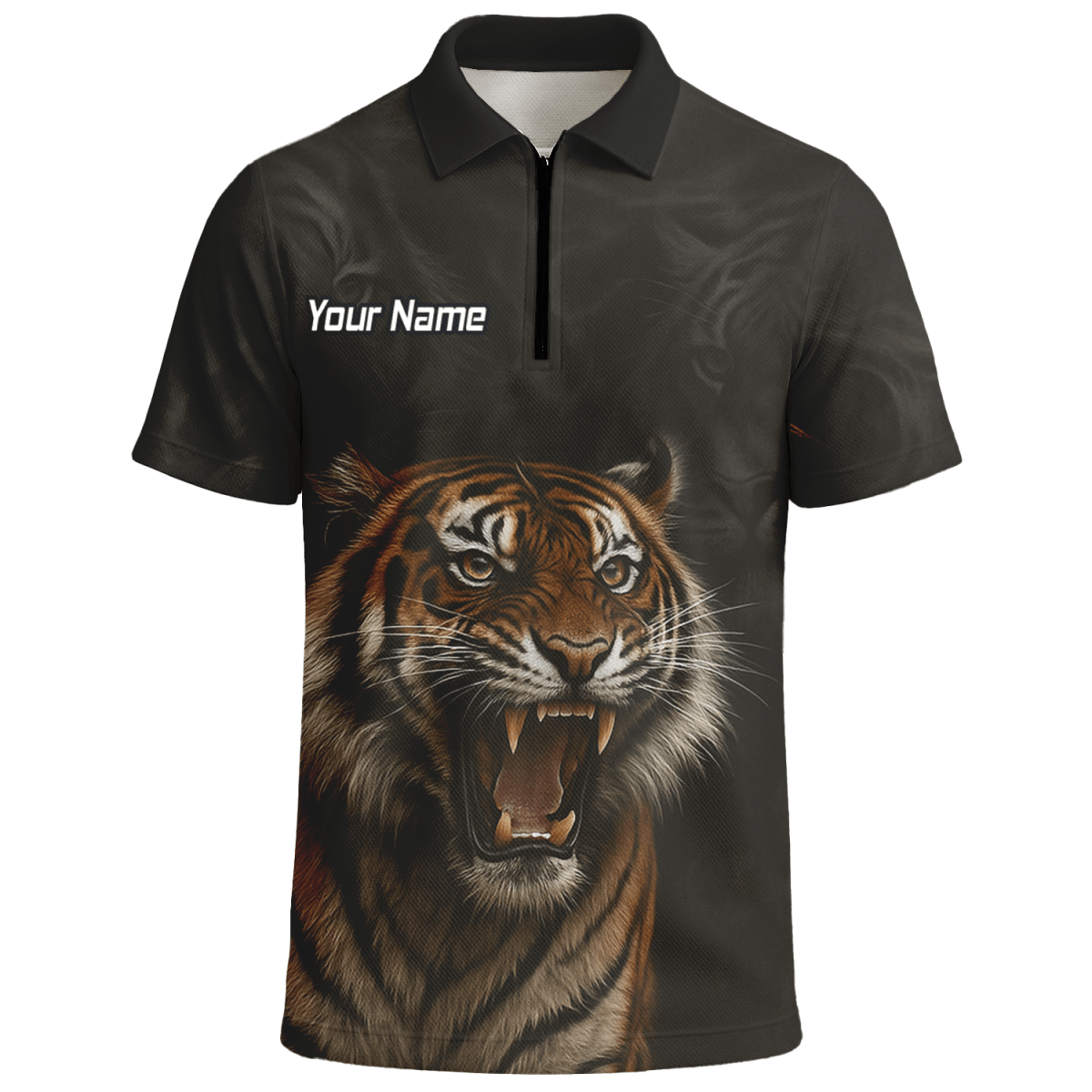 Personalisiertes Herren Darts Polo Trikot Schwarz – Brüllender Tiger Design mit Wunschname C7747 - Outfitsuche
