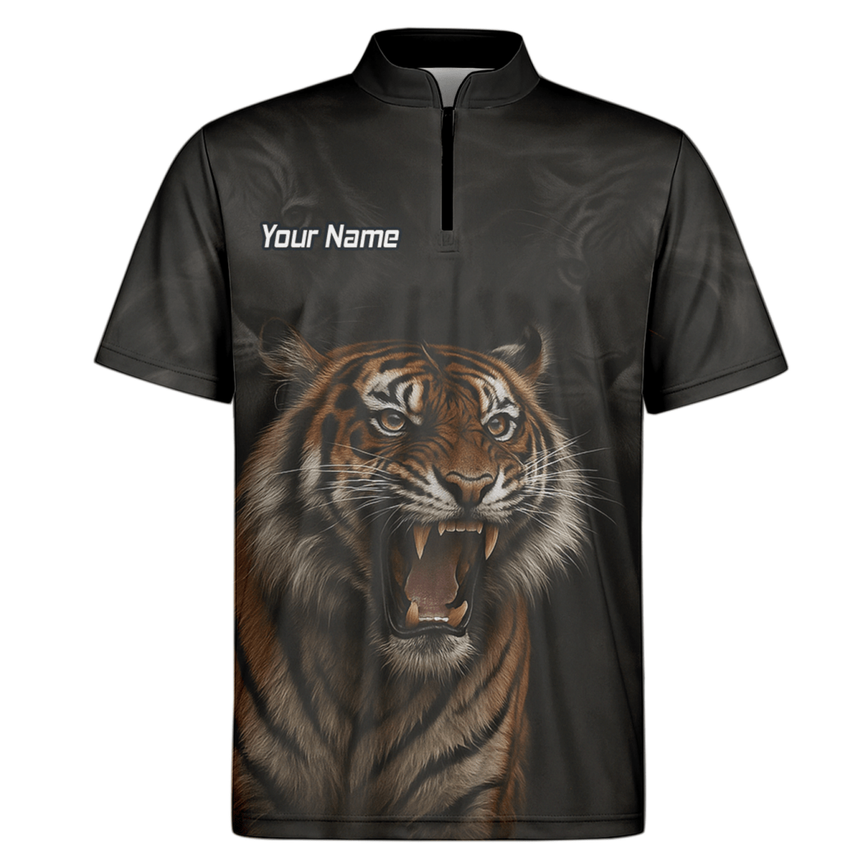 Personalisiertes Herren Darts Polo Trikot Schwarz – Brüllender Tiger Design mit Wunschname C7747 - Outfitsuche