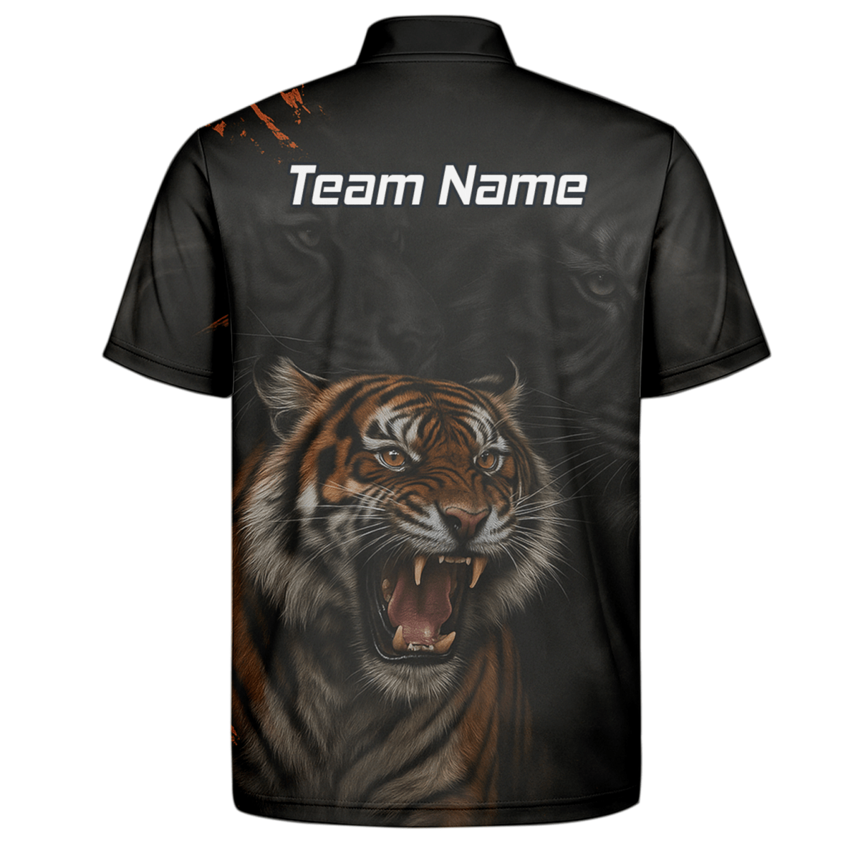 Personalisiertes Herren Darts Polo Trikot Schwarz – Brüllender Tiger Design mit Wunschname C7747 - Outfitsuche