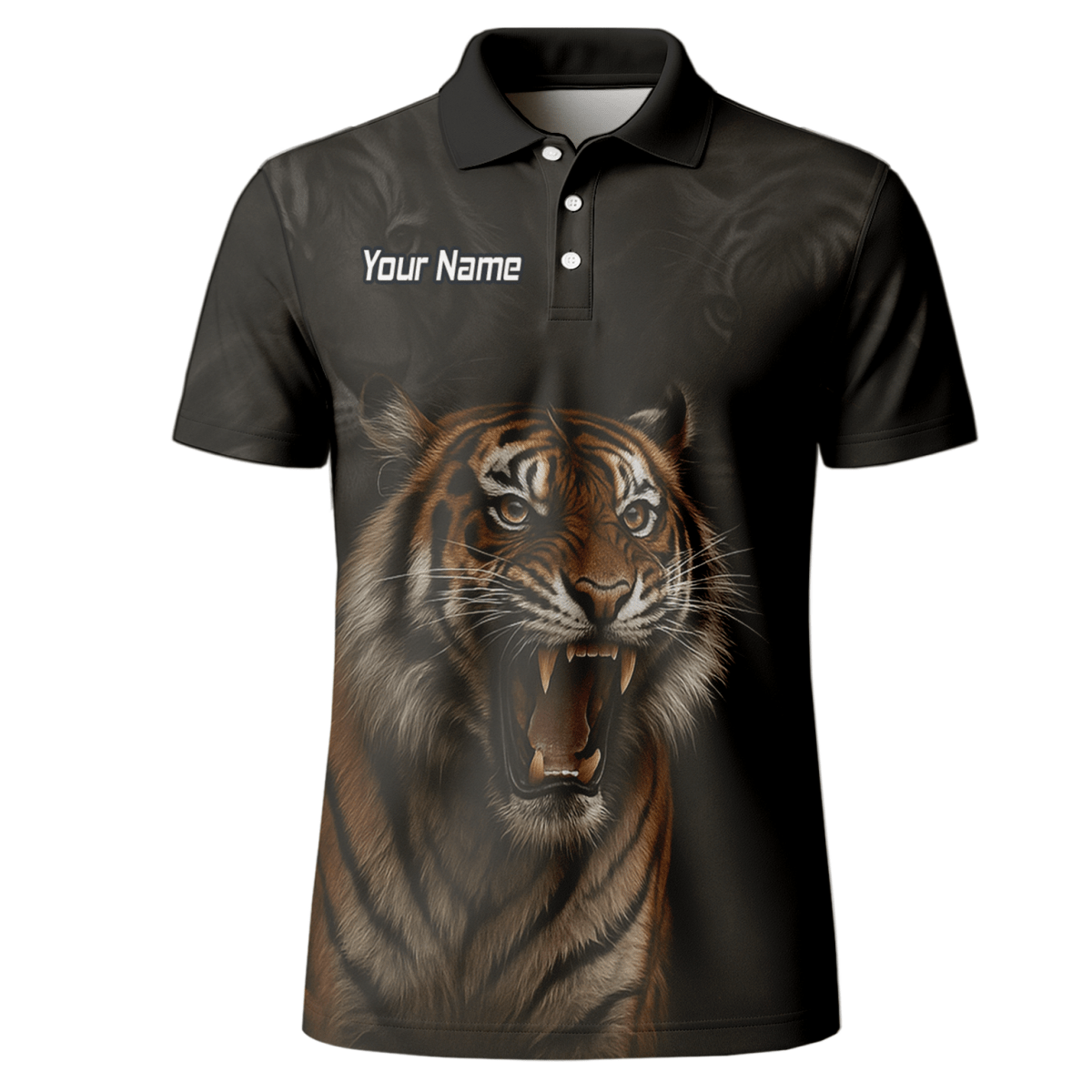 Personalisiertes Herren Darts Polo Trikot Schwarz – Brüllender Tiger Design mit Wunschname C7747 - Outfitsuche