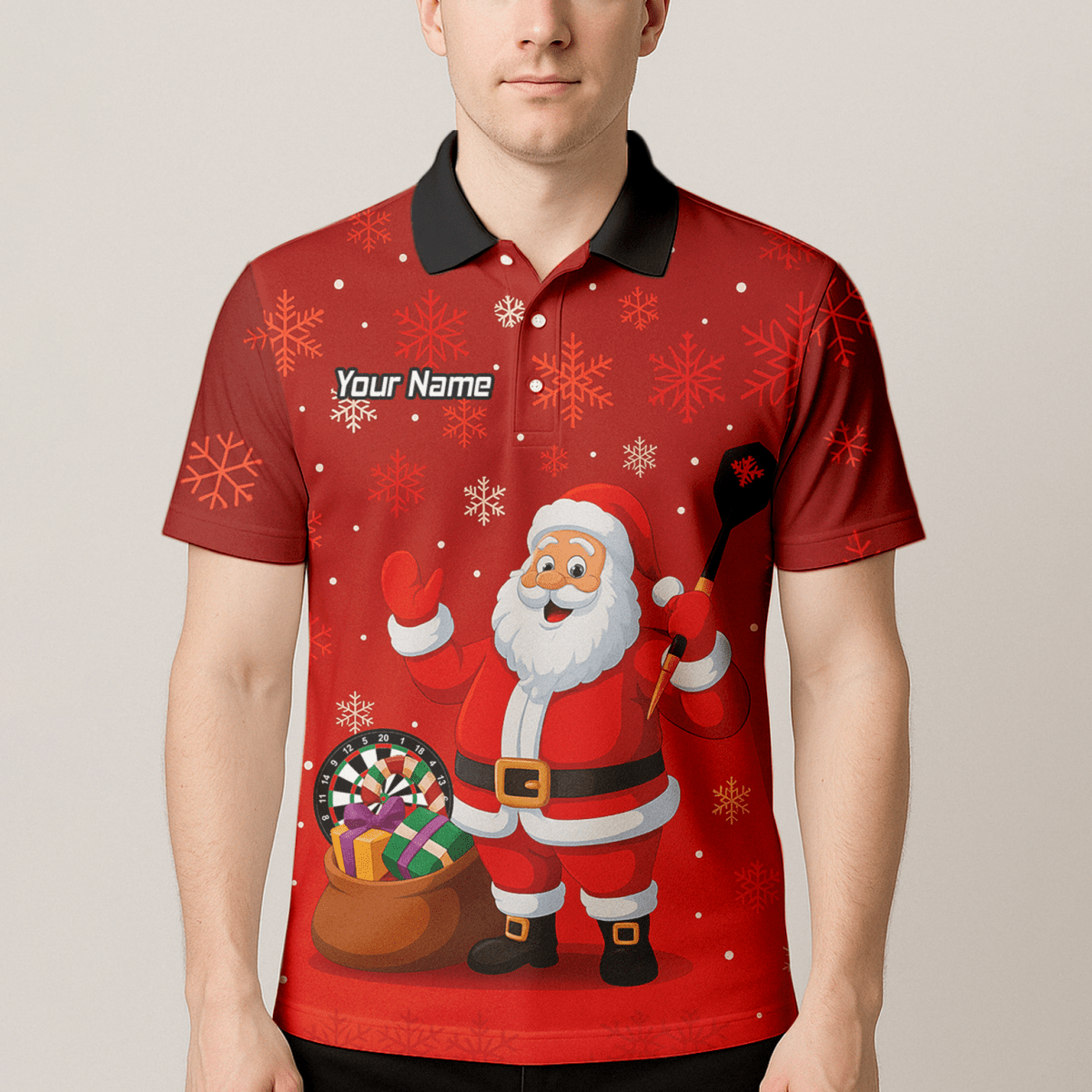 Personalisiertes Herren Darts Polohemd – Weihnachtsmann Motiv, Rot, Schneeflocken X7938 - Outfitsuche