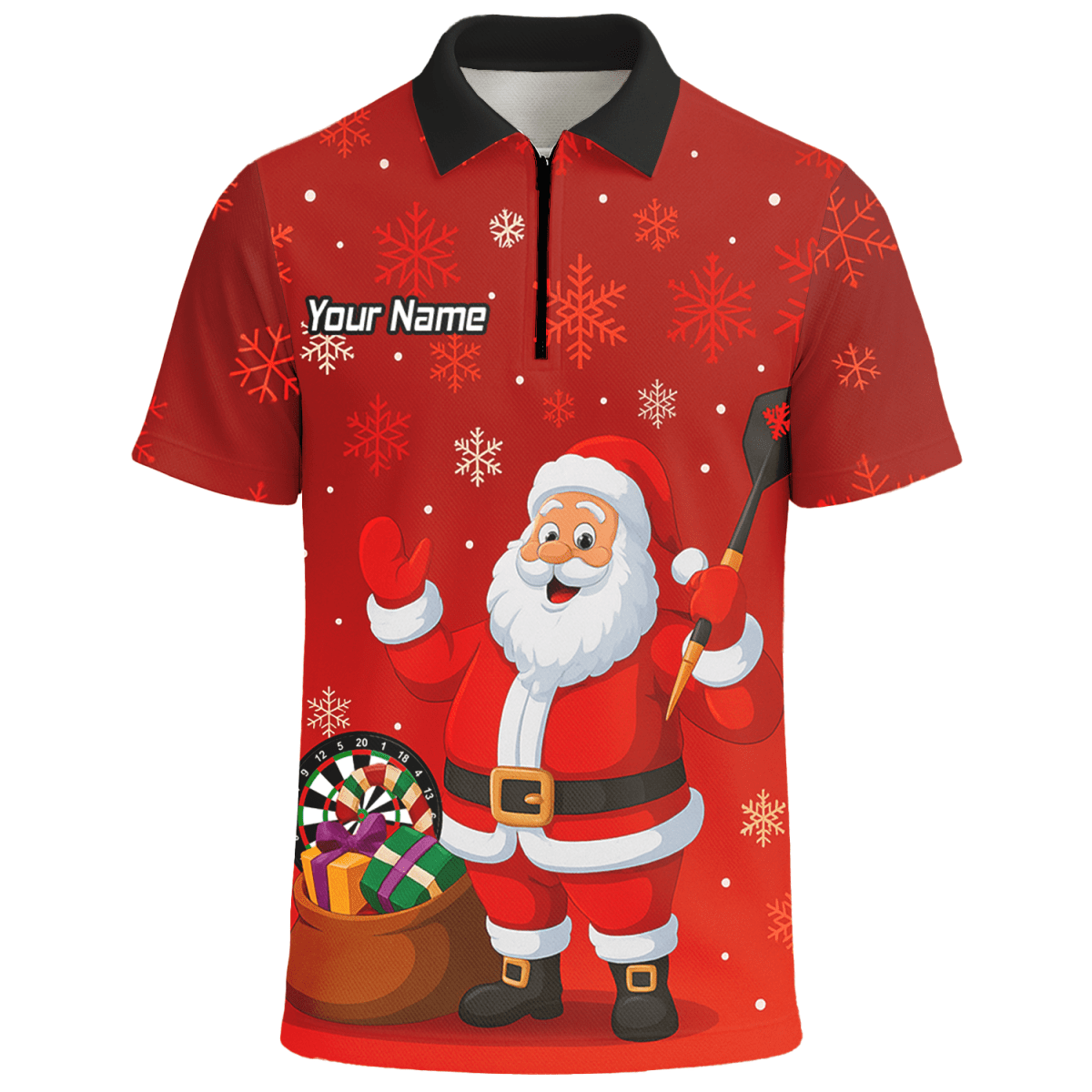 Personalisiertes Herren Darts Polohemd – Weihnachtsmann Motiv, Rot, Schneeflocken X7938 - Outfitsuche