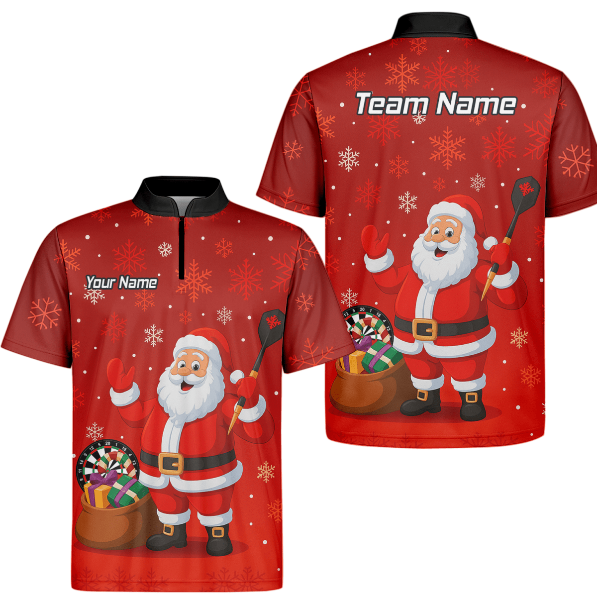Personalisiertes Herren Darts Polohemd – Weihnachtsmann Motiv, Rot, Schneeflocken X7938 - Outfitsuche