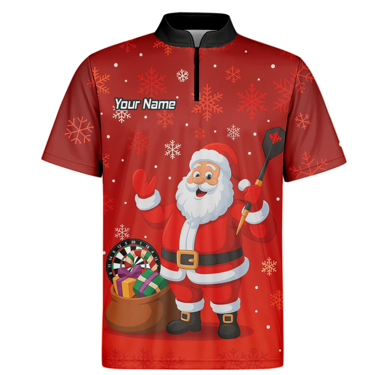 Personalisiertes Herren Darts Polohemd – Weihnachtsmann Motiv, Rot, Schneeflocken X7938 - Outfitsuche
