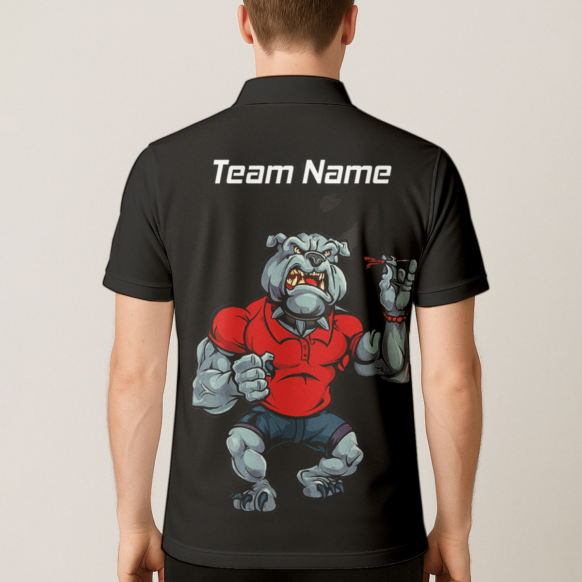 Personalisiertes Herren Darts Poloshirt Bulldogge Schwarz Rot K7530 - Outfitsuche