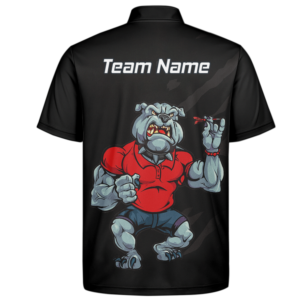 Personalisiertes Herren Darts Poloshirt Bulldogge Schwarz Rot K7530 - Outfitsuche