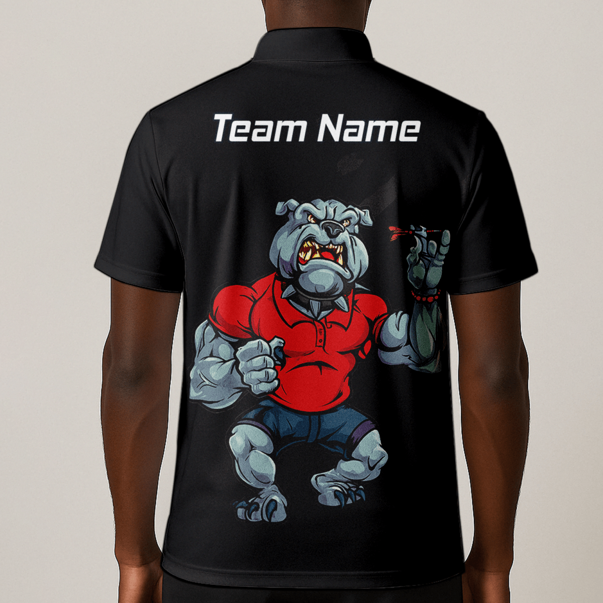 Personalisiertes Herren Darts Poloshirt Bulldogge Schwarz Rot K7530 - Outfitsuche