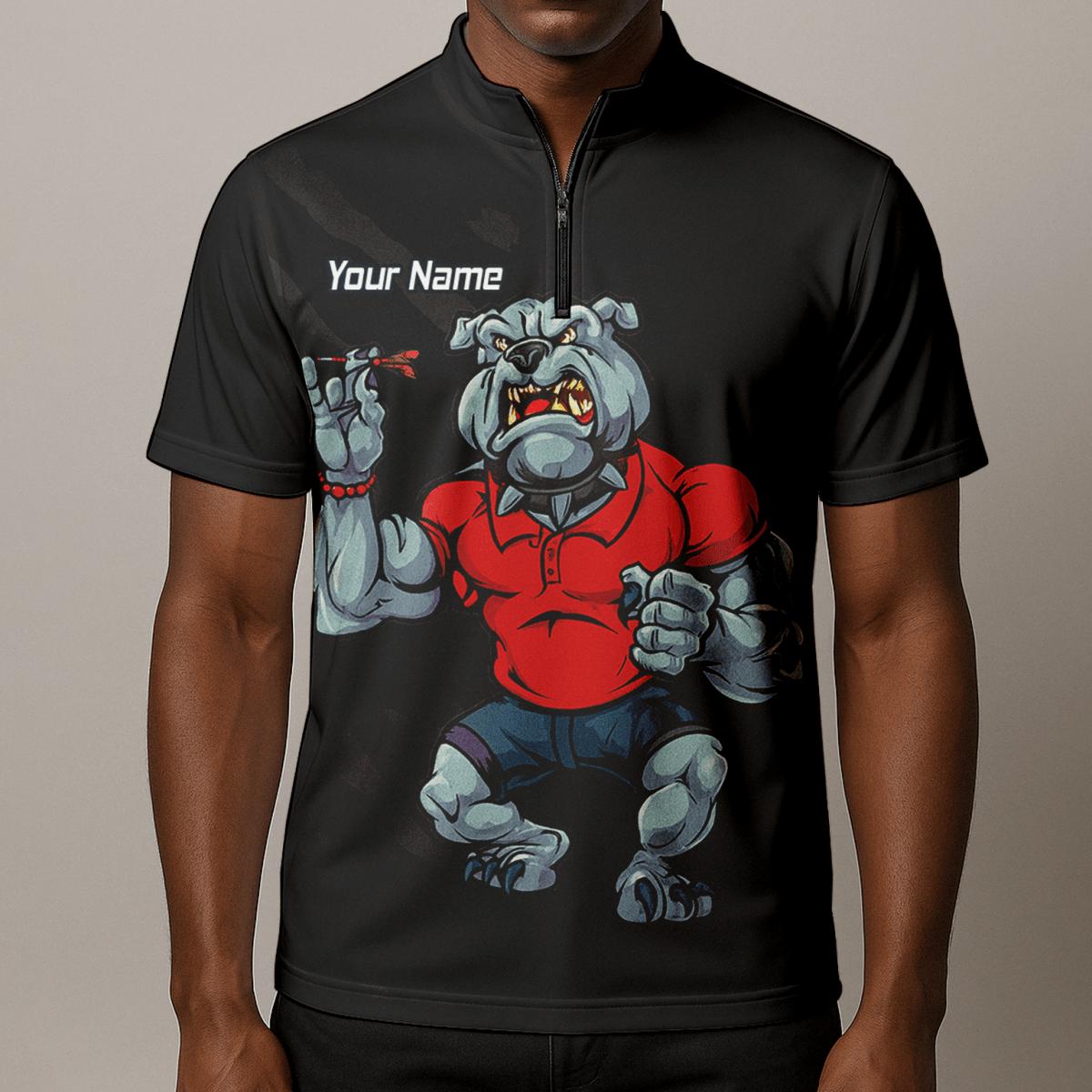 Personalisiertes Herren Darts Poloshirt Bulldogge Schwarz Rot K7530 - Outfitsuche