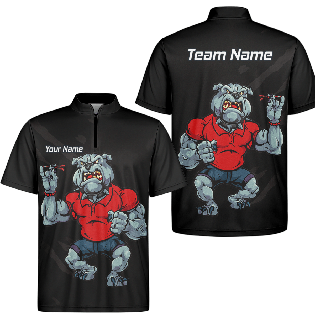 Personalisiertes Herren Darts Poloshirt Bulldogge Schwarz Rot K7530 - Outfitsuche