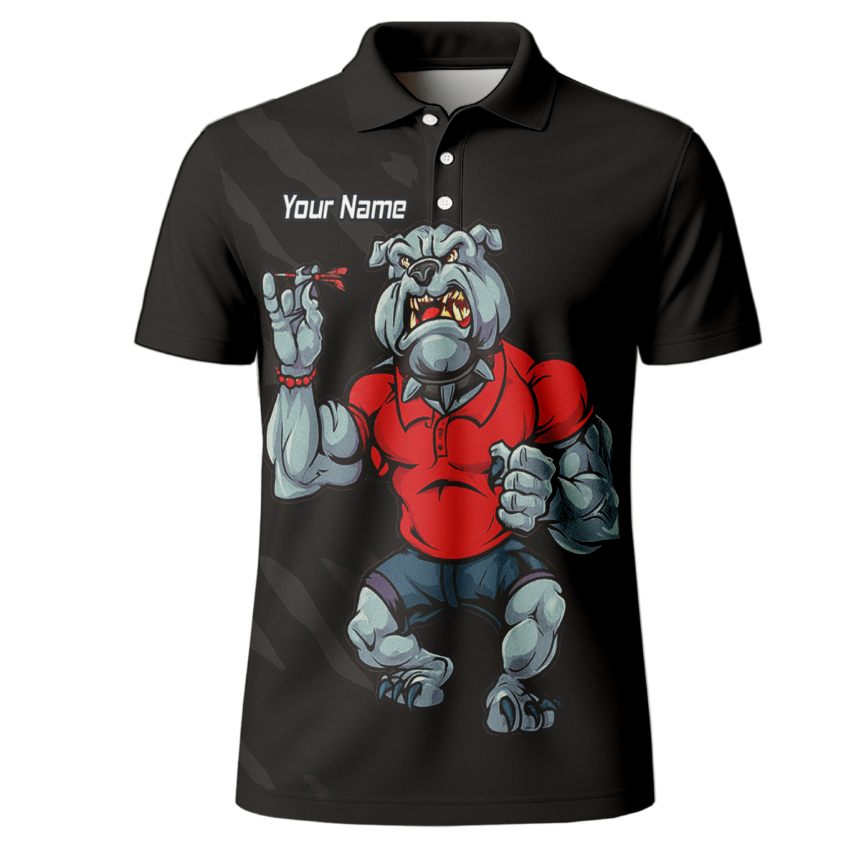 Personalisiertes Herren Darts Poloshirt Bulldogge Schwarz Rot K7530 - Outfitsuche