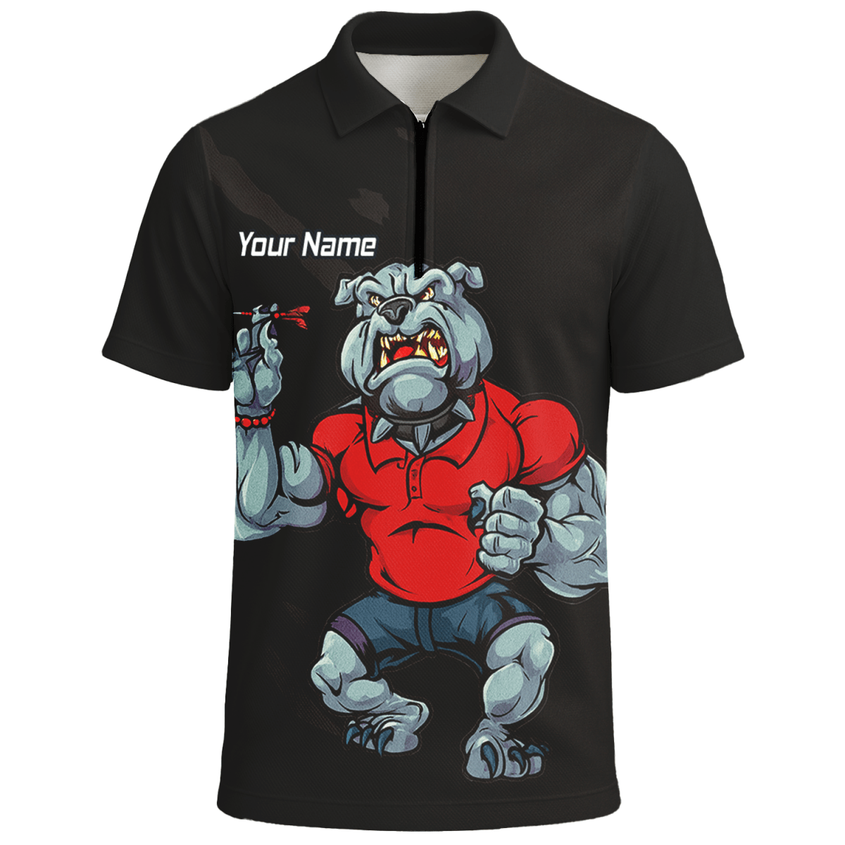 Personalisiertes Herren Darts Poloshirt Bulldogge Schwarz Rot K7530 - Outfitsuche