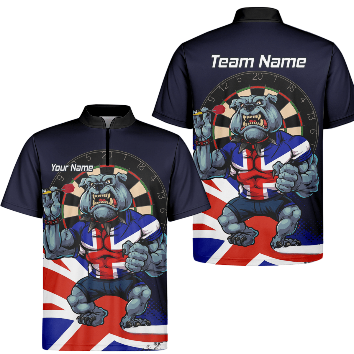 Personalisiertes Herren Darts Poloshirt Marineblau | Britische Bulldogge & Union Jack Motiv L8151 - Outfitsuche
