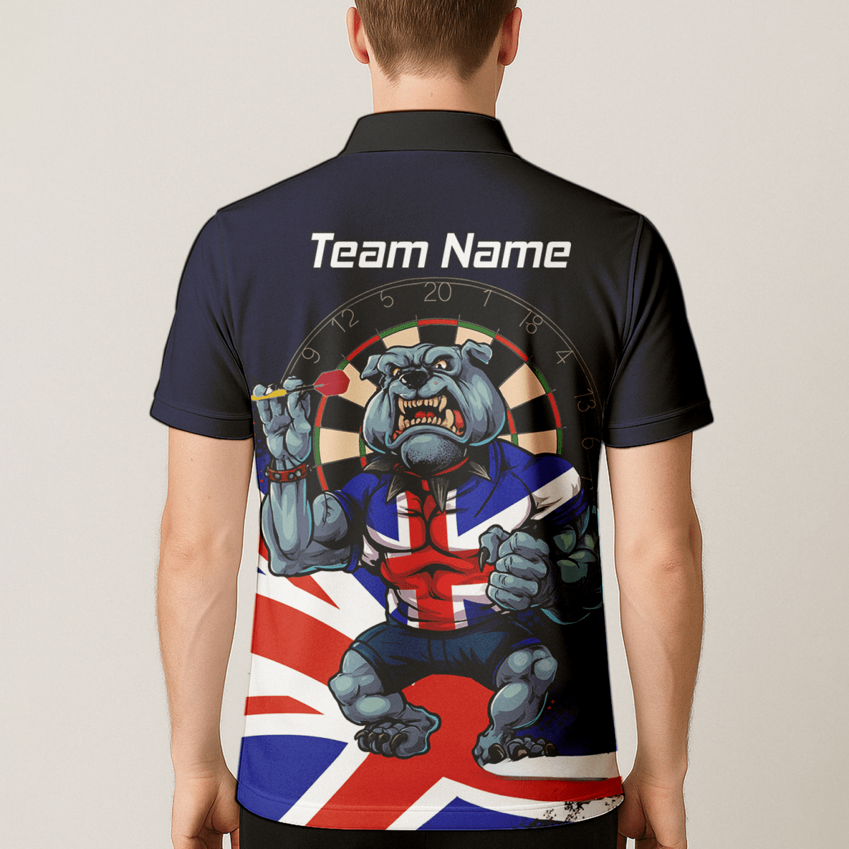 Personalisiertes Herren Darts Poloshirt Marineblau | Britische Bulldogge & Union Jack Motiv L8151 - Outfitsuche