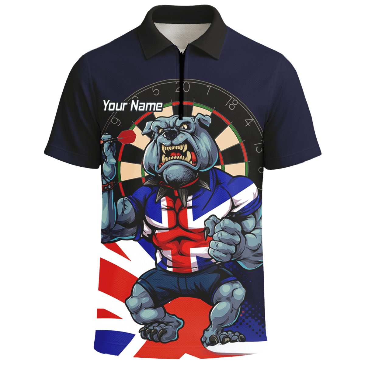 Personalisiertes Herren Darts Poloshirt Marineblau | Britische Bulldogge & Union Jack Motiv L8151 - Outfitsuche