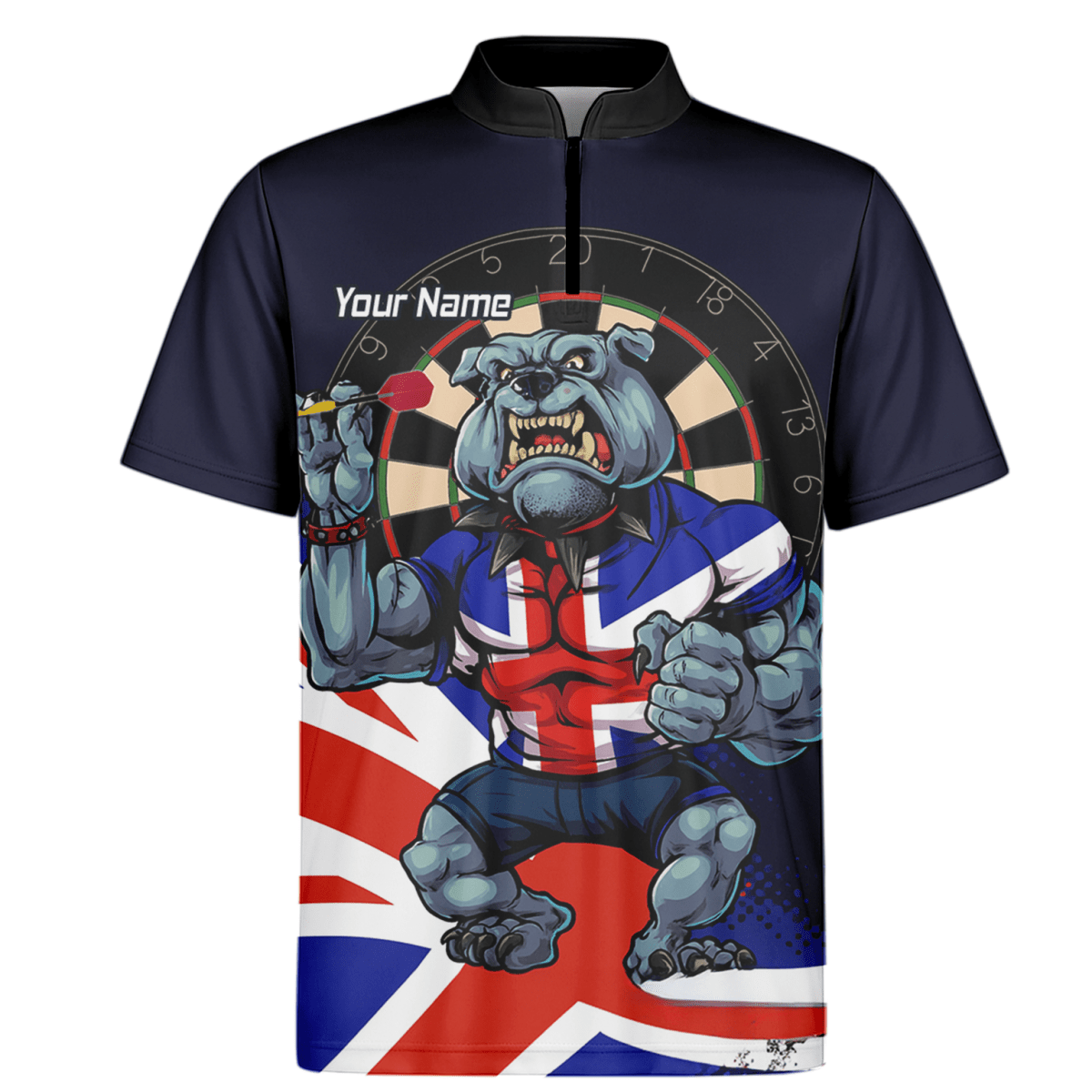 Personalisiertes Herren Darts Poloshirt Marineblau | Britische Bulldogge & Union Jack Motiv L8151 - Outfitsuche