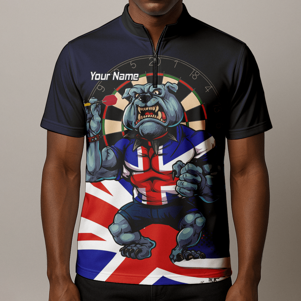 Personalisiertes Herren Darts Poloshirt Marineblau | Britische Bulldogge & Union Jack Motiv L8151 - Outfitsuche