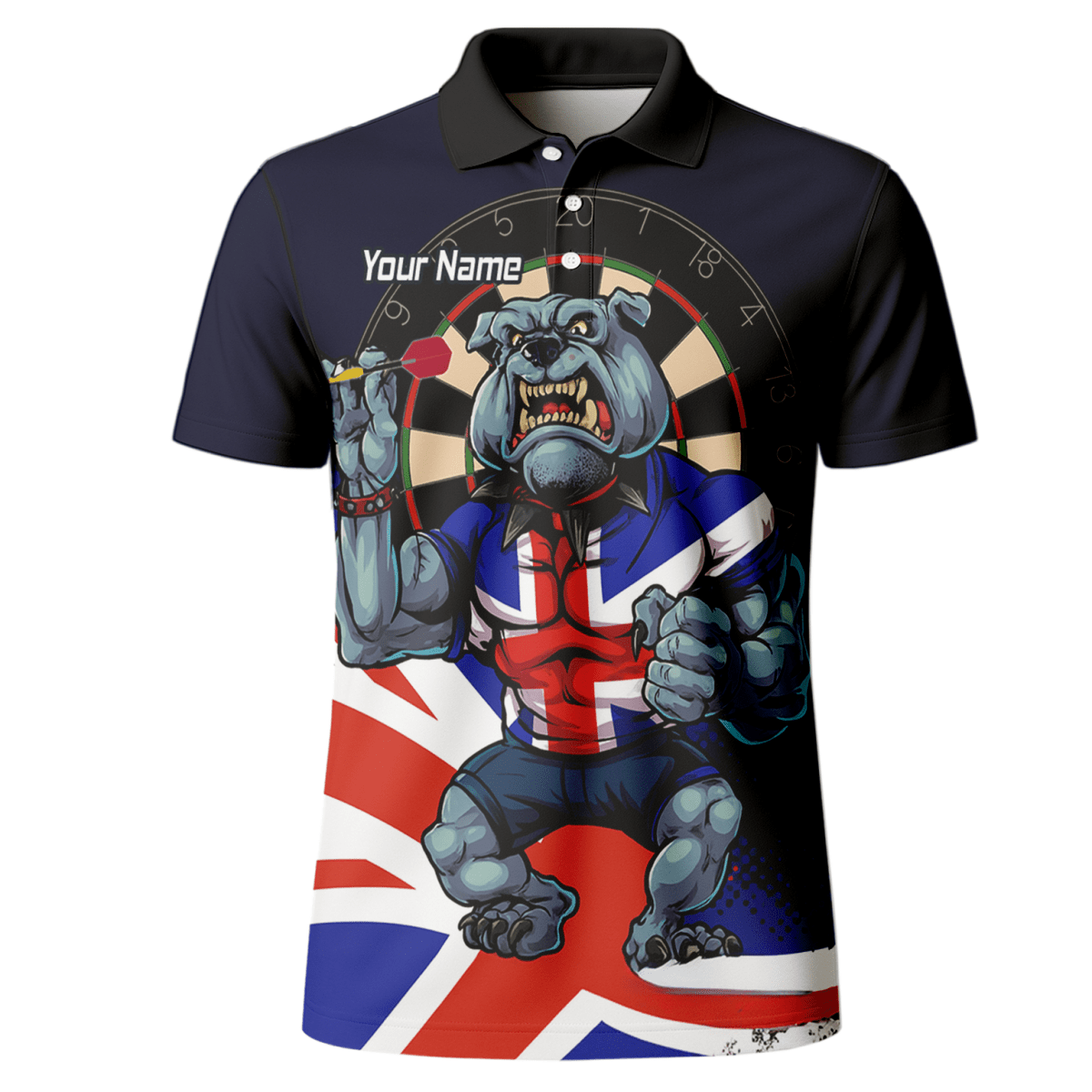 Personalisiertes Herren Darts Poloshirt Marineblau | Britische Bulldogge & Union Jack Motiv L8151 - Outfitsuche
