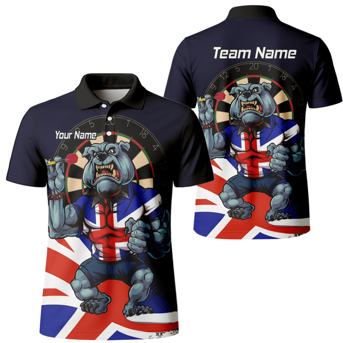 Personalisiertes Herren Darts Poloshirt Marineblau | Britische Bulldogge & Union Jack Motiv L8151 - Outfitsuche