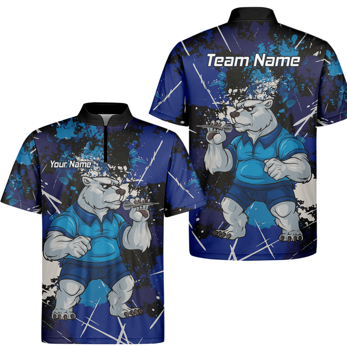 Personalisiertes Herren Darts Poloshirt mit Eisbär Motiv, Blau - Schwarz im Grunge - Stil I4743 - Outfitsuche