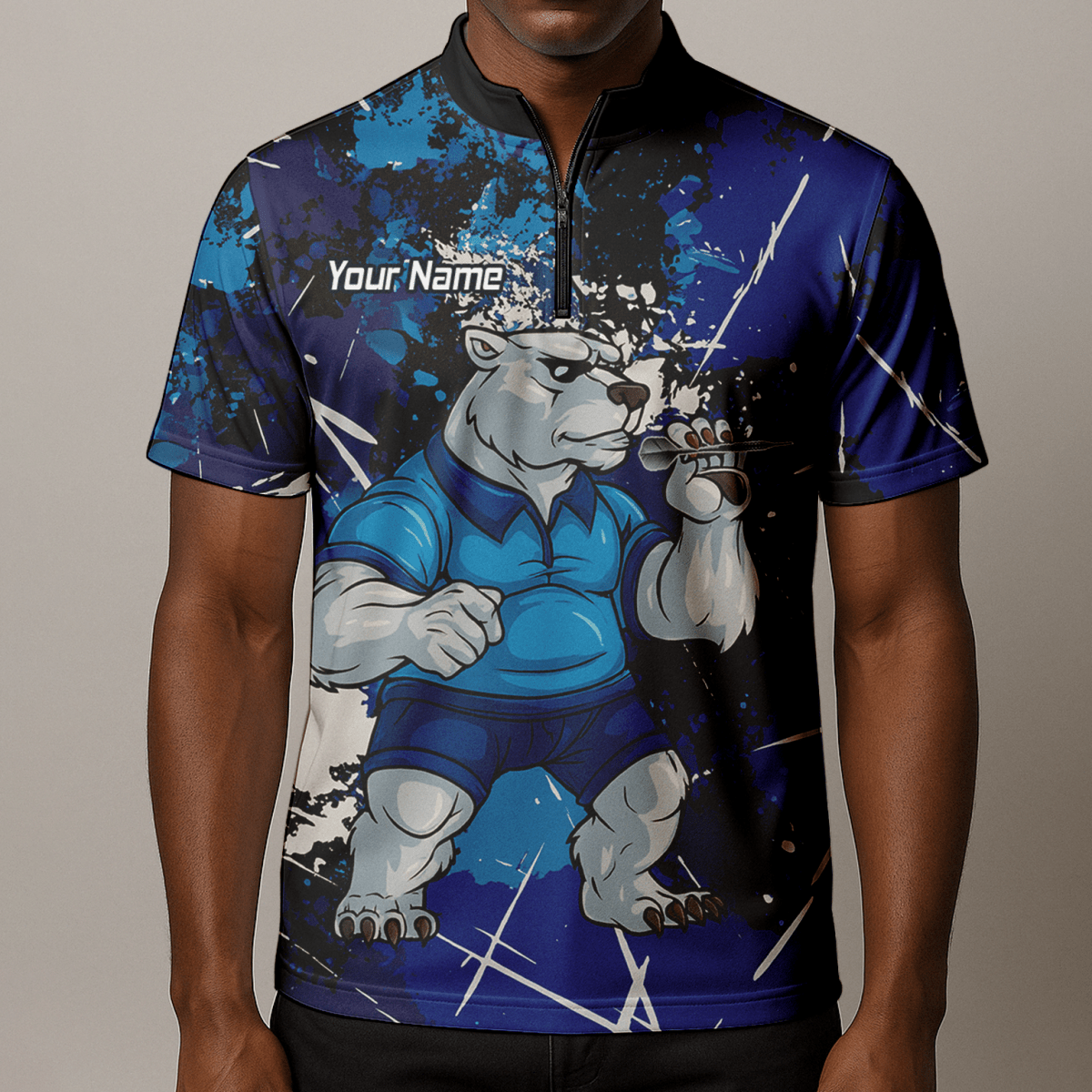 Personalisiertes Herren Darts Poloshirt mit Eisbär Motiv, Blau - Schwarz im Grunge - Stil I4743 - Outfitsuche