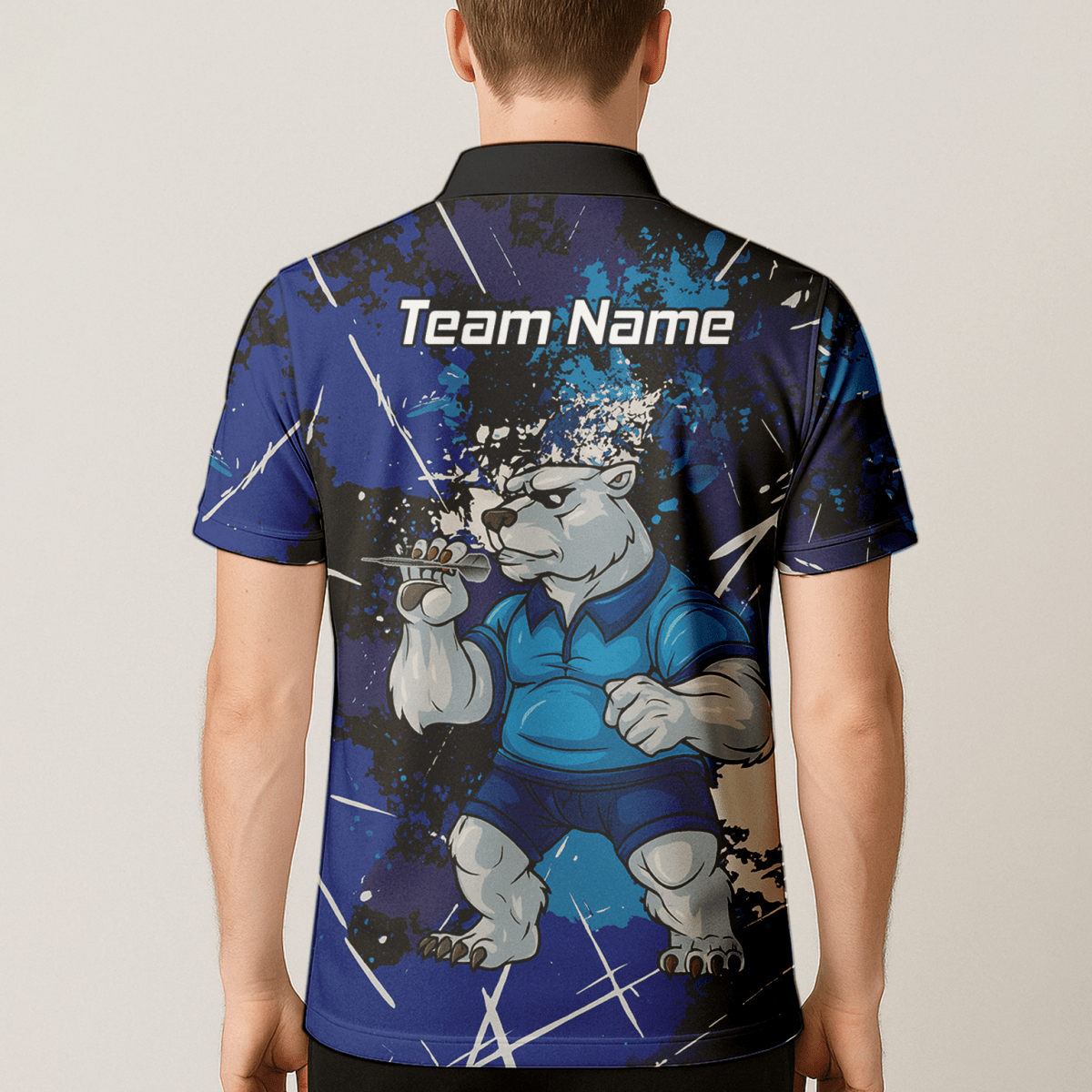 Personalisiertes Herren Darts Poloshirt mit Eisbär Motiv, Blau - Schwarz im Grunge - Stil I4743 - Outfitsuche