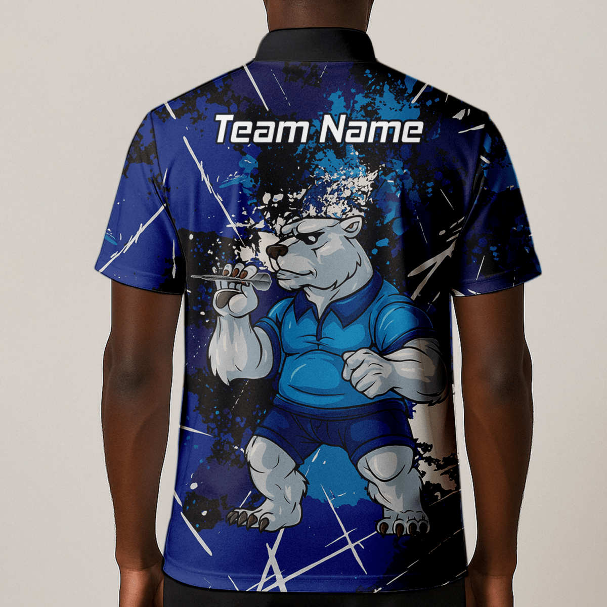 Personalisiertes Herren Darts Poloshirt mit Eisbär Motiv, Blau - Schwarz im Grunge - Stil I4743 - Outfitsuche